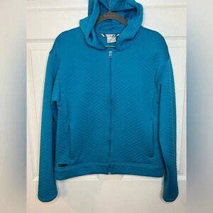 Nike Dri Fit Women’s Zip Up Quilted Hooded Jacket Bright Blue Size Medium GUC
